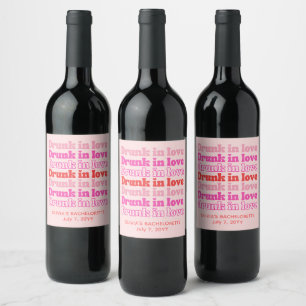 Drunk in Love Bachelorette Party Retro Pink Wine Label