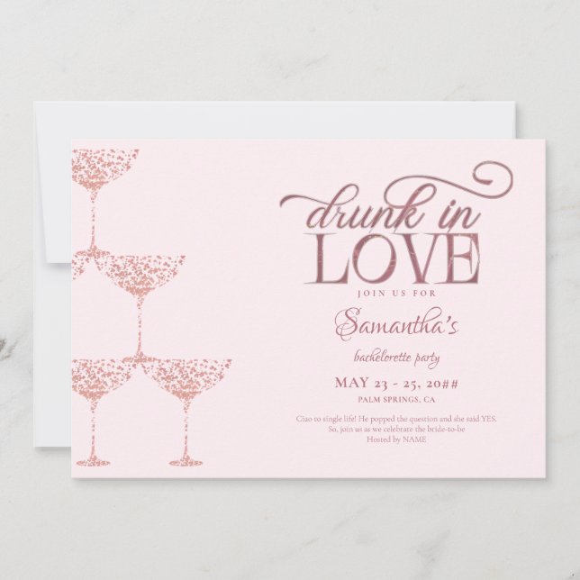 Drunk In Love Champagne Tower Pink Bachelorette Invitation (Front)