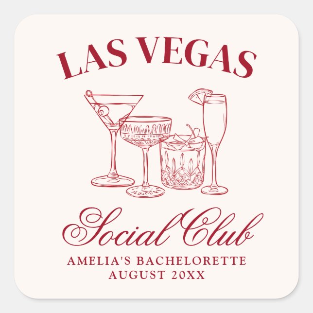 Drunk In Love Cocktails Bachelorette Social Club Square Sticker (Front)