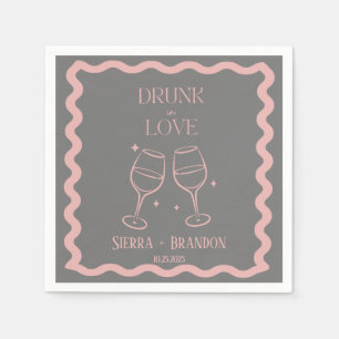 Drunk In Love Customised Pink&Grey Wedding Napkins