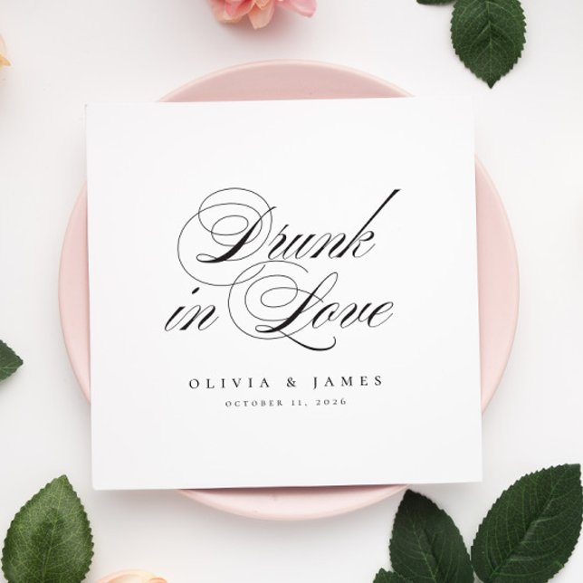Drunk in Love Fancy Script Personalised Wedding Napkin (Creator Uploaded)