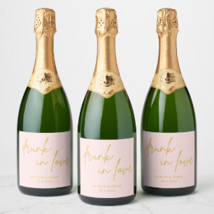 Drunk in Love Minimalist Pink Wedding Reception Sparkling Wine Label