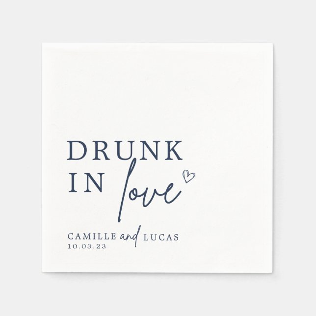 Drunk In Love Navy Blue Personalised Napkins (Front)