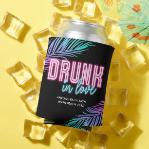 Drunk In Love Neon Blue & Pink Tropical Bach Can Cooler