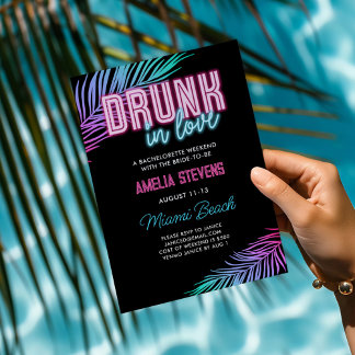 Drunk In Love Neon Blue & Pink Tropical Bach Invitation