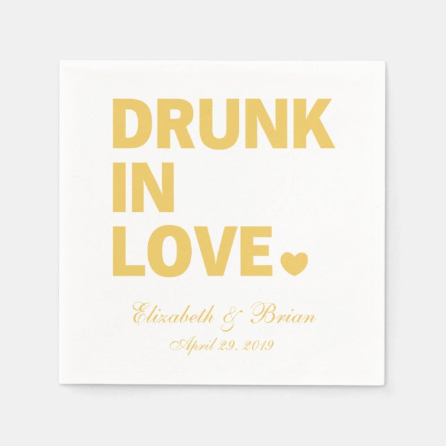 "Drunk in love" Personalised Golden Wedding Napkin (Front)