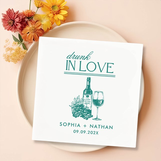 Drunk In Love Personalised Wine Cocktail Wedding Napkin (Creator Uploaded)