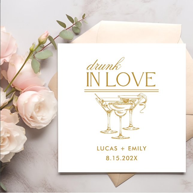 Drunk In Love Personalised Wine Glasses Wedding Napkin (Creator Uploaded)