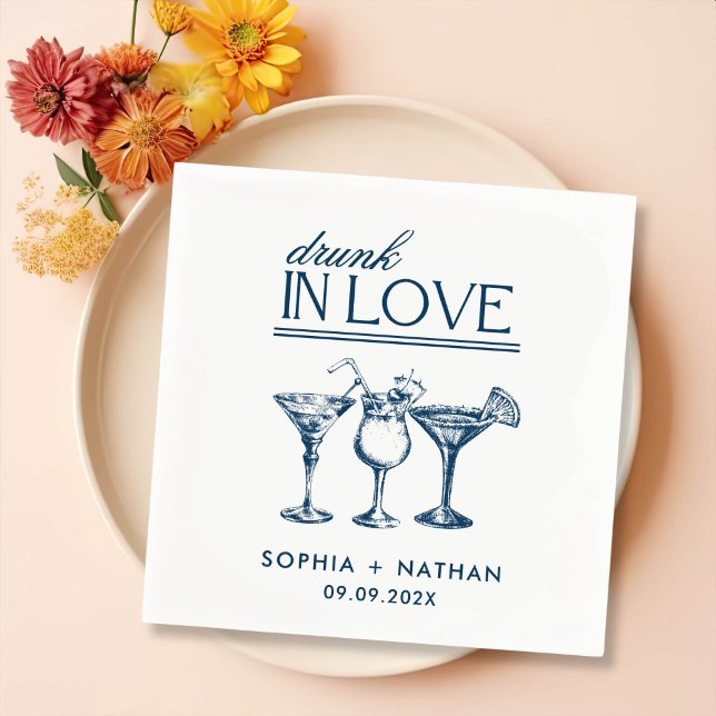Drunk In Love Personalised Wine Glasses Wedding Napkin (Creator Uploaded)