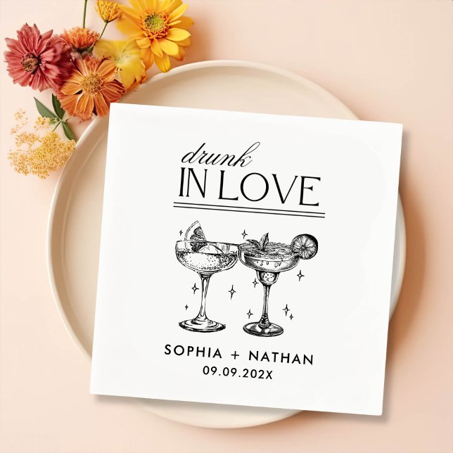 Drunk In Love Personalised Wine Glasses Wedding Napkin (Creator Uploaded)