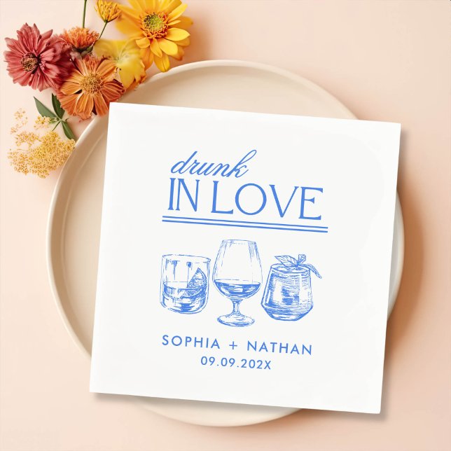Drunk In Love Personalised Wine Glasses Wedding Napkin (Creator Uploaded)