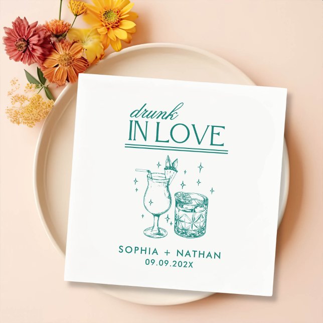 Drunk In Love Personalised Wine Glasses Wedding Napkin (Creator Uploaded)