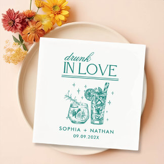 Drunk In Love Personalised Wine Glasses Wedding Napkin