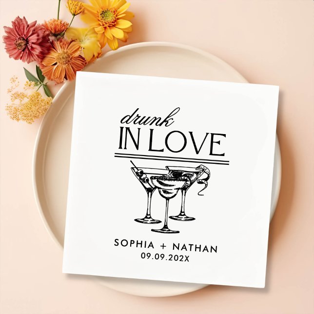 Drunk In Love Personalised Wine Glasses Wedding Napkin (Creator Uploaded)