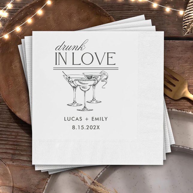 Drunk In Love Personalised Wine Glasses Wedding Napkin (Creator Uploaded)