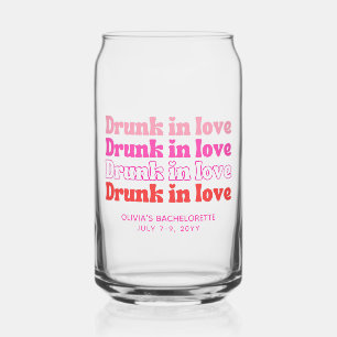Drunk in Love Pink Retro Bachelorette Party Favour Can Glass