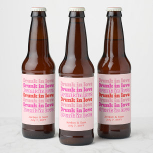 Drunk in Love Retro Pink Rehearsal Dinner Beer Bottle Label