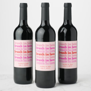 Drunk in Love Retro Pink Wedding Favour Wine Label