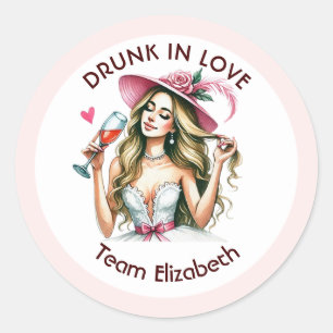 Drunk in Love Team Bride Wine Bachelorette Classic Round Sticker