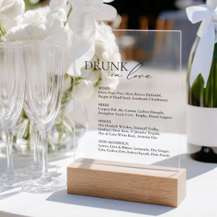 Drunk In Love Wedding Bar Menu Acrylic Sign