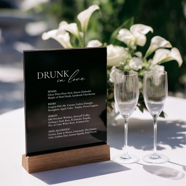 Drunk In Love Wedding Bar Menu Black Acrylic Sign (Drunk In Love Wedding Bar Menu Black Acrylic Sign)