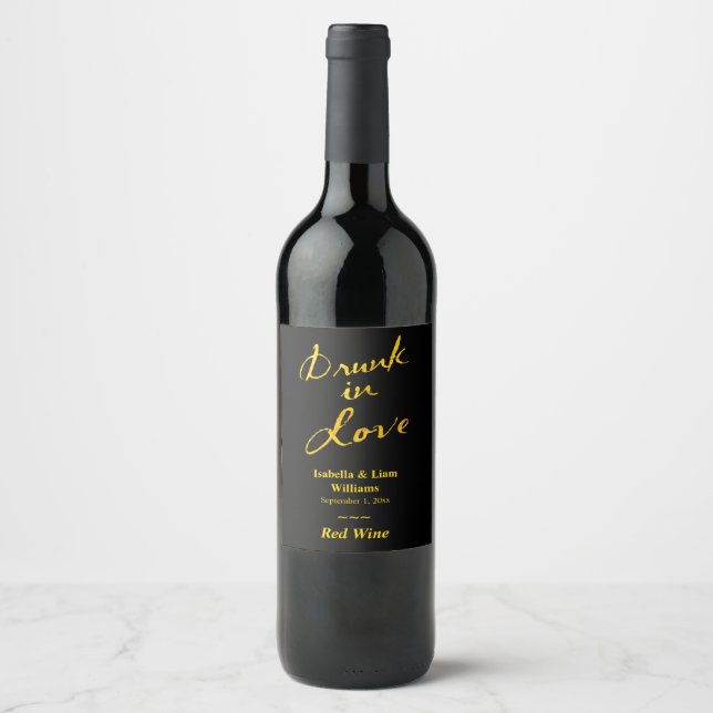 Drunk in Love Wine Label - gold & black (Front)