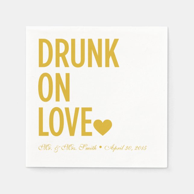 Drunk on Love Wedding Napkins Mustard (Front)
