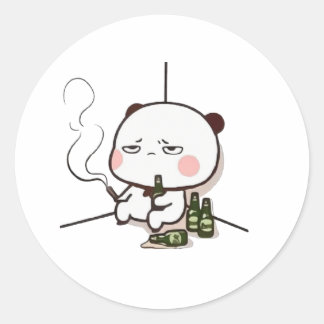 Drunk Panda Classic Round Sticker