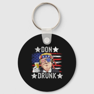 Drunk Patriotic Vintage 4th Of July Flag Funny Key Ring