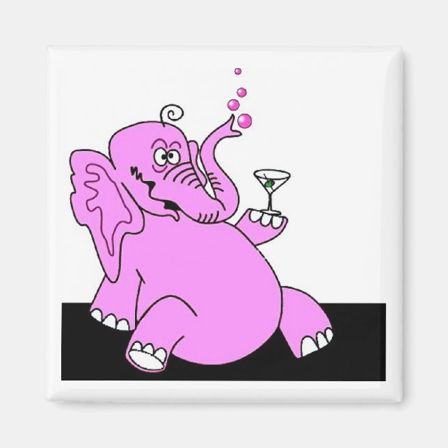 "Drunk Pink Elephant" Fridge Magnet SQUARE (Front)