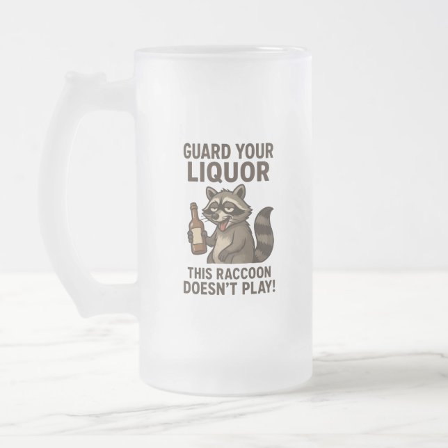 Drunk Racoon Frosted Glass Beer Mug (Left)