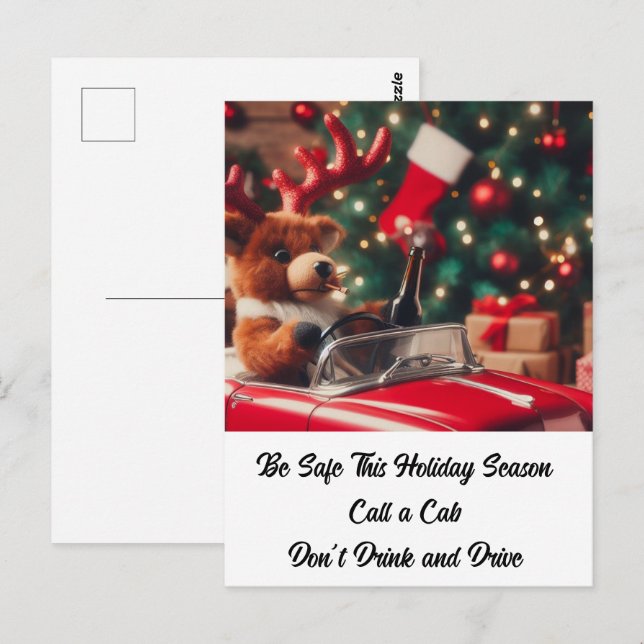 Drunk Reindeer Christmas Don't Drink and Drive Postcard (Front/Back)
