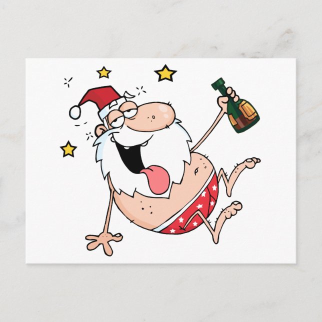 Drunk Santa Claus Holiday Postcard (Front)