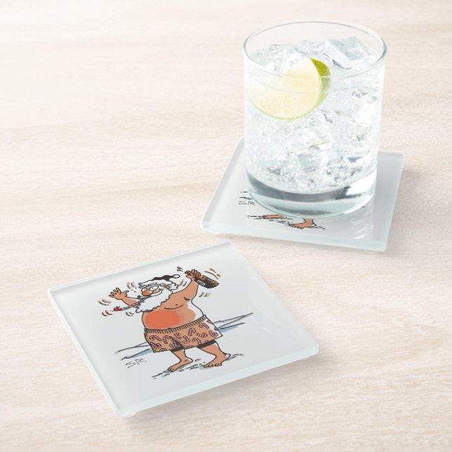 Drunk Santa clear glass coaster (Angled)