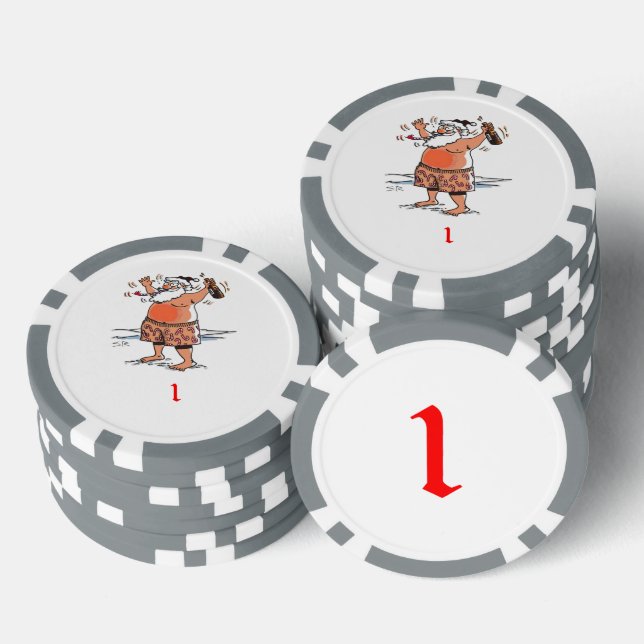 Drunk Santa grey 1 striped poker chip (Stack)