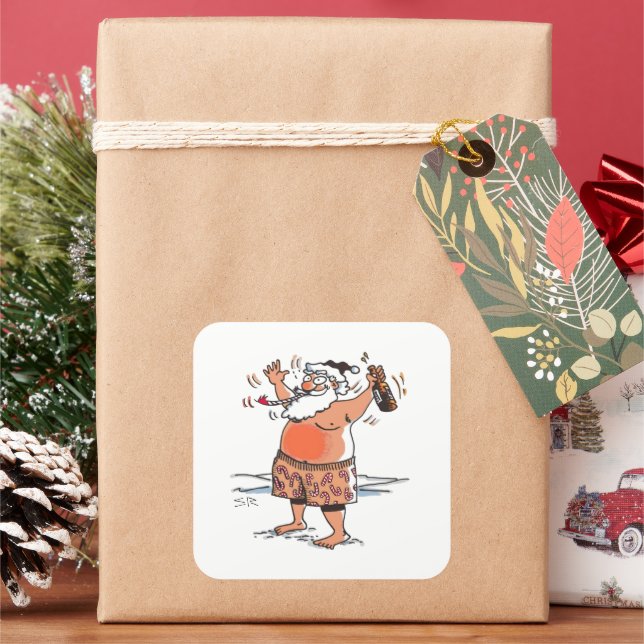 Drunk Santa large square stickers (Holiday)