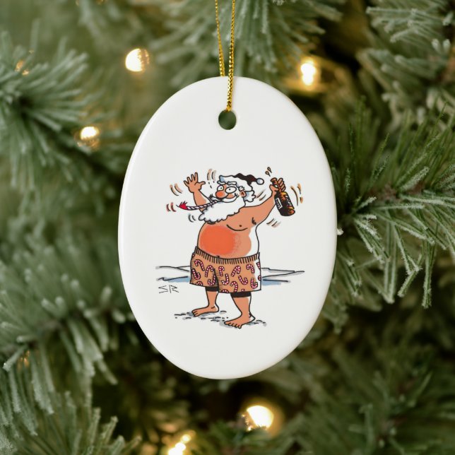 Drunk Santa oval ceramic ornament (Tree)
