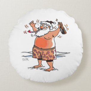 Drunk Santa round red poly pillow