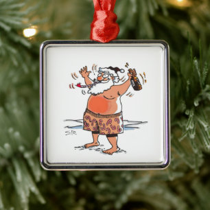 Drunk Santa square premium ornament
