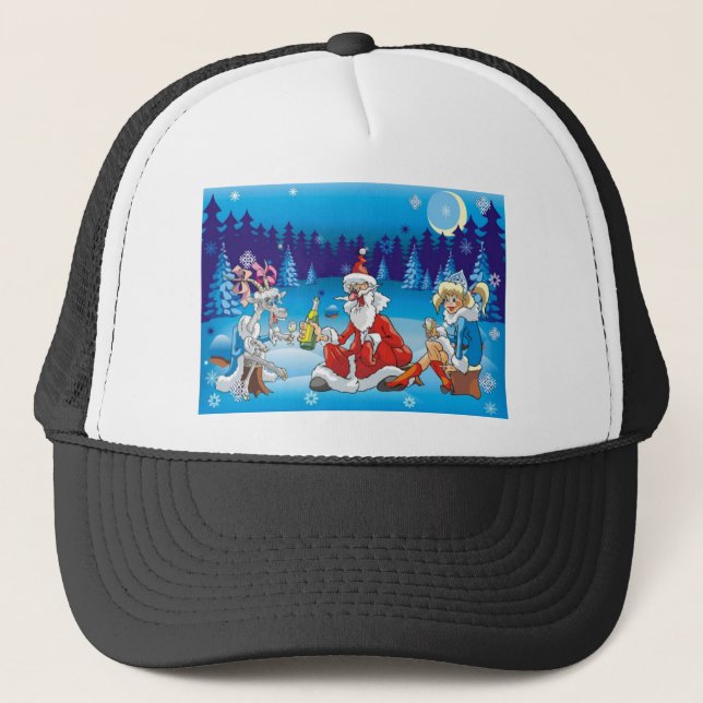 drunk Santa ugly xmas Trucker Hat (Front)