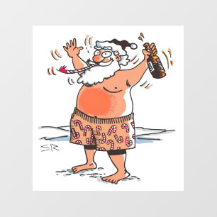 Drunk Santa window cling back stick