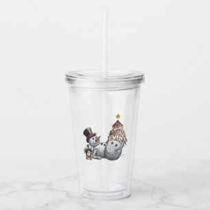 Drunk snowman with a bottle of whiskey. acrylic tumbler