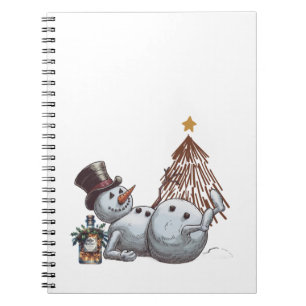 Drunk snowman with a bottle of whiskey. notebook