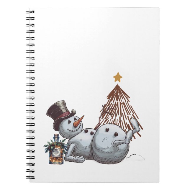 Drunk snowman with a bottle of whiskey. notebook (Front)