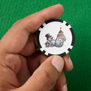 Drunk snowman with a bottle of whiskey. poker chips
