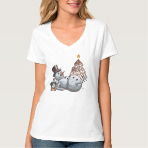 Drunk snowman with a bottle of whiskey. T-Shirt