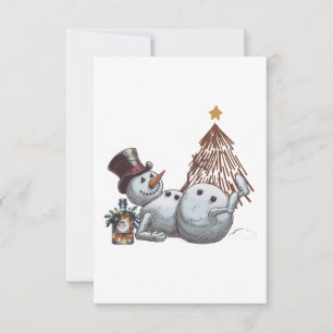 Drunk snowman with a bottle of whiskey. thank you card