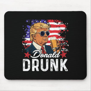 Drunk Trump Drink Beer 4th Of July American Flag Mouse Mat