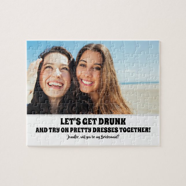Drunk Try - Funny Bridesmaid Proposal Photo Jigsaw Puzzle (Horizontal)