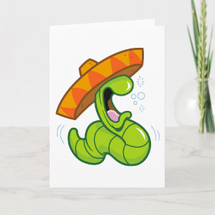 Drunk Worm with Sombrero Mexican Party Card